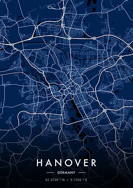 Hanover City Map Blue