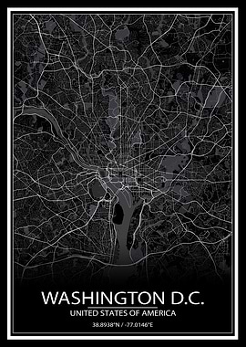 Washington DC Black Map
