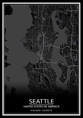 Seattle Black Map
