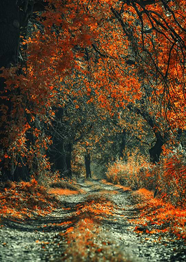 Autumn alley among trees
