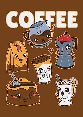 Coffee characters kawaii