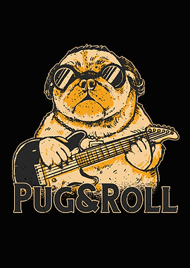 Funny pug rock and roll