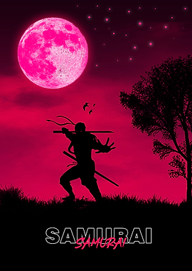 Samurai In Moon Art