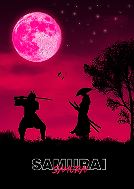 Samurai In Moon Art