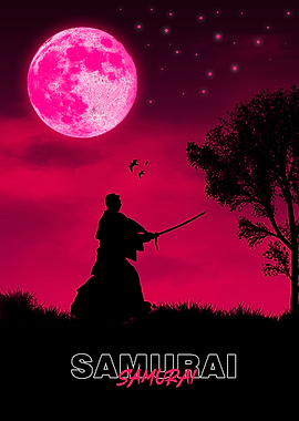 Samurai In Moon Art