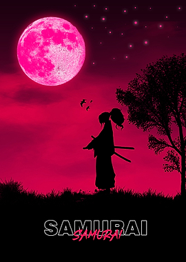 Samurai In Moon Art