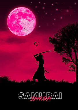 Samurai In Moon Art