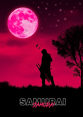 Samurai In Moon Art