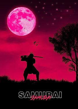 Samurai In Moon Art
