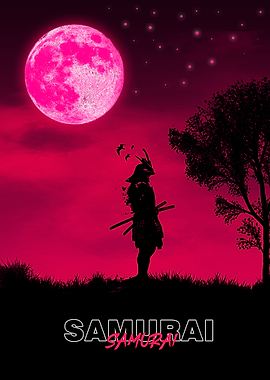 Samurai In Moon Art
