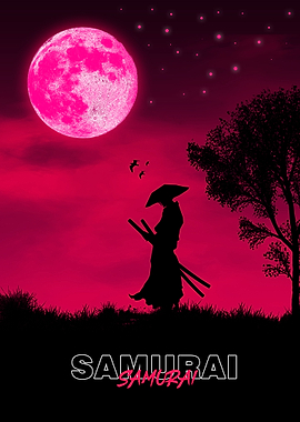 Samurai In Moon Art