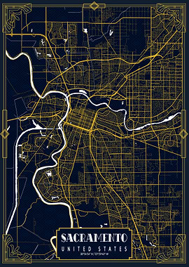 Sacramento Map Art Deco