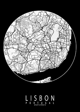 Lisbon City Map Full Moon
