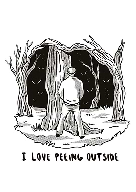 Funny peeing man outside