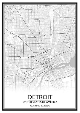 Detroit White Map