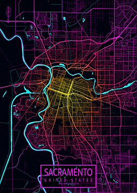 Sacramento City Map Neon