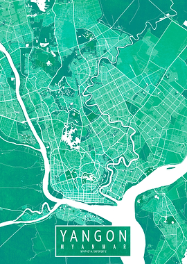 Yangon City Map Watercolor
