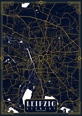 Leipzig City Map Art Deco