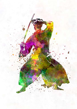 Kendo fighter watercolor