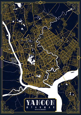 Yangon City Map Gold