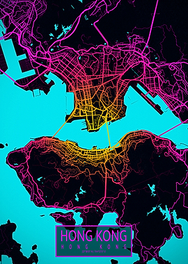 Hong Kong City Map Neon
