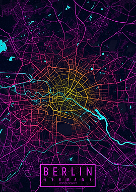 Berlin City Map Neon