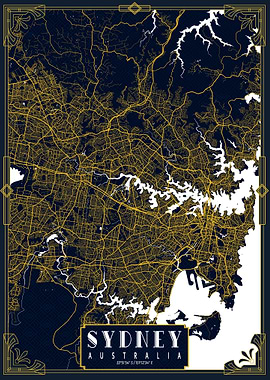 Sydney City Map Art Deco