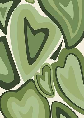 70s Wavey Green Hearts