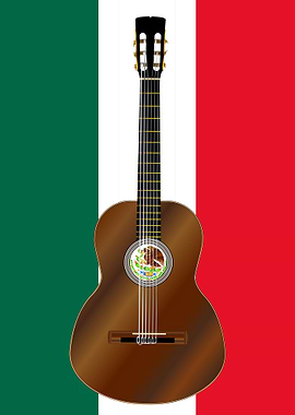 Guitar On Mexico Flag