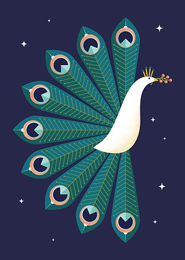 Ornamental Peacock on Blue