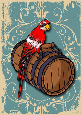 Pirate parrot on barrel