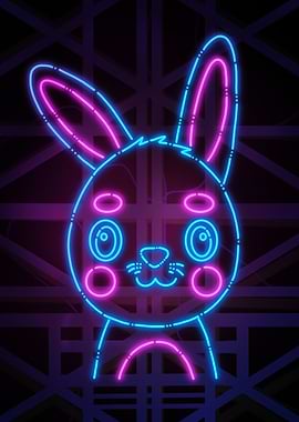 Cute Bunny Neon Poster