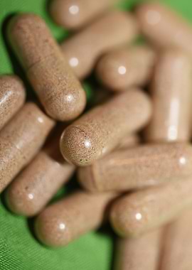 Vitamins capsules close up