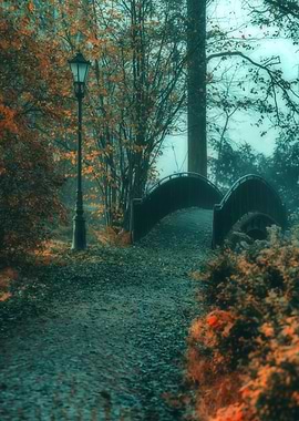 Autumn path, bridge, park,