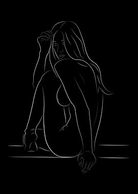 Nude Girl Boobs Line Art