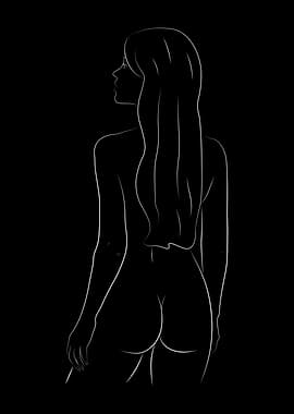 Sexy Naked Girl Line Art