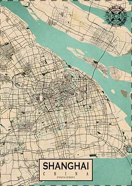 Shanghai City Map Vintage