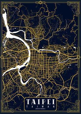 Taipei City Map Gold