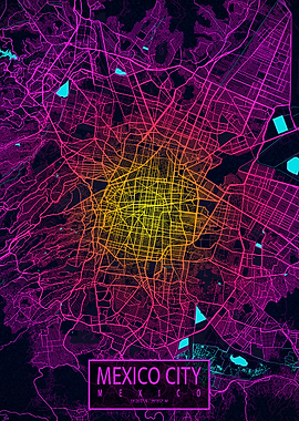 Mexico City Map Neon