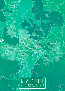 Kabul City Map Watercolor