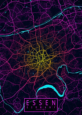 Essen City Map Neon