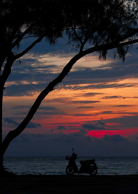 Sunset on the exotic beach