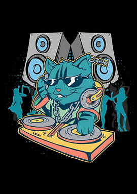 EDM Techno Party Cat DJ