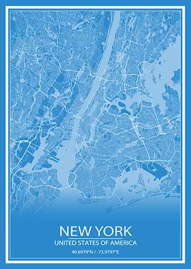 New York Blue White Map