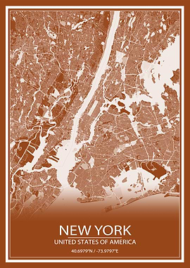 New York Brown White Map
