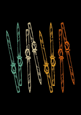 Retro Ski Skiers Skiing