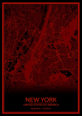 New York Red Black Map