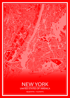 New York Red White Map