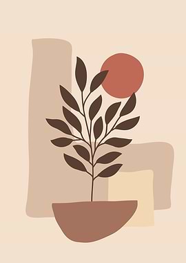 Modern leaf art with Sun