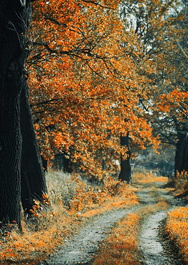 Autumn alley among trees